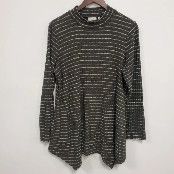 Logo Lori Goldstein Womens Asymmetrical Striped Tunic Top Size 1X Green Artsy - Picture 1 of 10